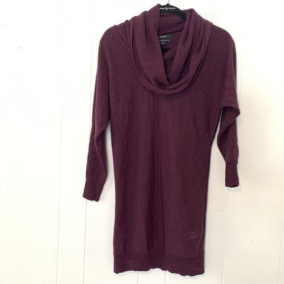 Tahari Womens Small Dress 100% Merino Wool Cowl Neck Sweater Dark Purple - Picture 1 of 5